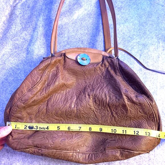 Vintage Arto New York Leather Shoulder Bag 70s 80s, Boho Hippie Purse, Large - Picture 6 of 11